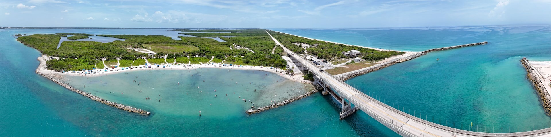 Panoramic view looking over Sebastian Inlet State Park lagoon in Brevard County on Florida's Space Coast