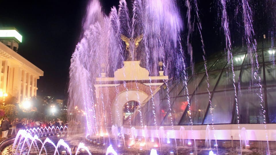 Independence square in Kyiv, Ukraine. #Travel #kyiv #Ukraine #water #waterfountain #lights #night