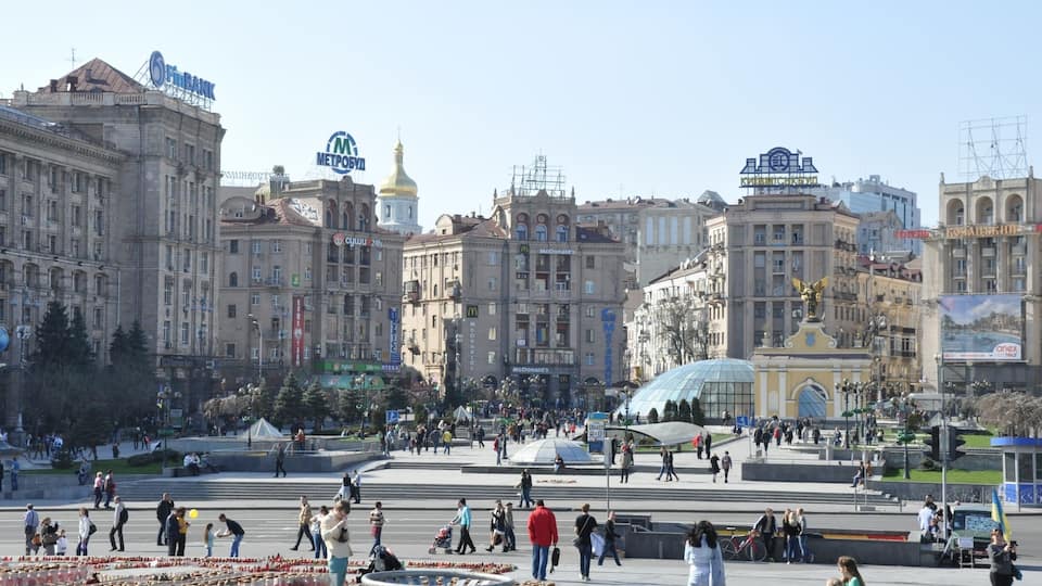 Maidan Nezalezhnosti was a war zone not so many months ago, but now the conflict manifests as flowers and posters memorializing those that died in Kyiv and in eastern Ukraine, and supporting the soldiers still fighting in the eastern provinces. It's a bustling city square that is closed to vehicle traffic on the weekends.