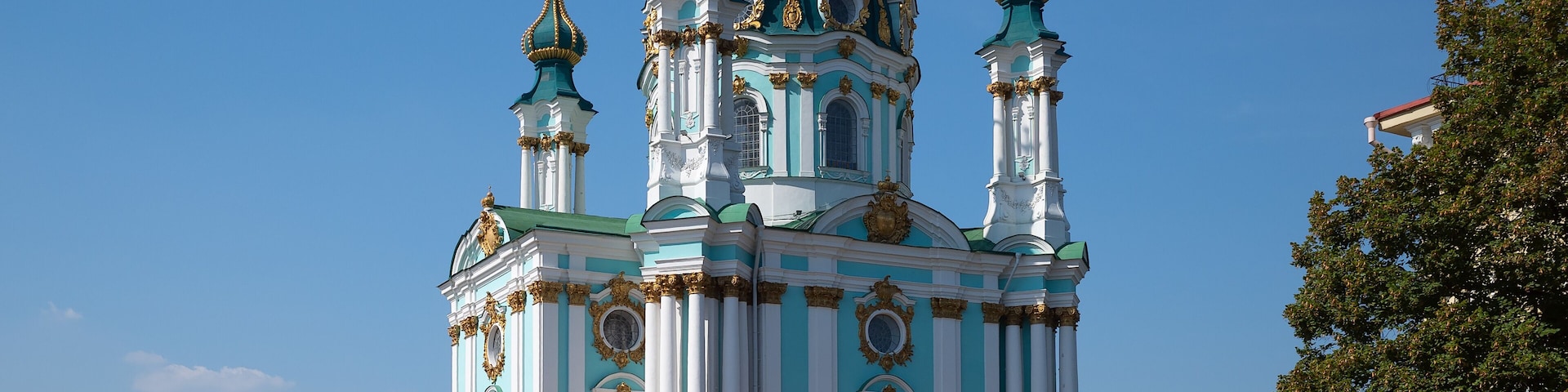 St. Andrew's Church in Kiev - an Orthodox church in honor of the Apostle Andrew the First-Called; It was built in the Baroque style by the architect Bartolomeo Rastrelli in 1754 on St. Andrew’s Mountain. It is located on the steep right bank of the Dnieper, above the historical part of the city - Podol.