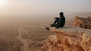 Saudi Arabia showing a gorge or canyon and landscape views as well as an individual male