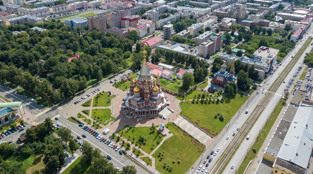 Cathedral of the Holy Archangel Michael. Izhevsk, Russia. Taken from the drone
