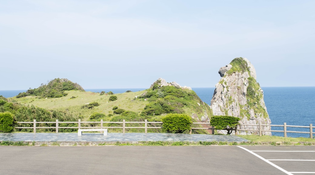 Iki, Nagasaki, Japan. June 7, 2023. Monkey Rock created by nature over many years looks just like a monkey facing away is a popular tourist destination.