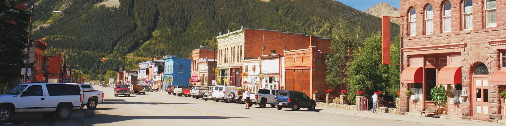 Road through the mountain town of Silverton in Colorado