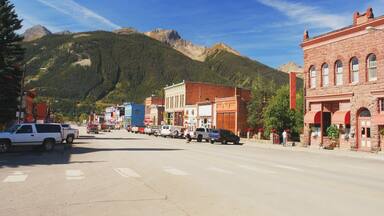 Road through the mountain town of Silverton in Colorado