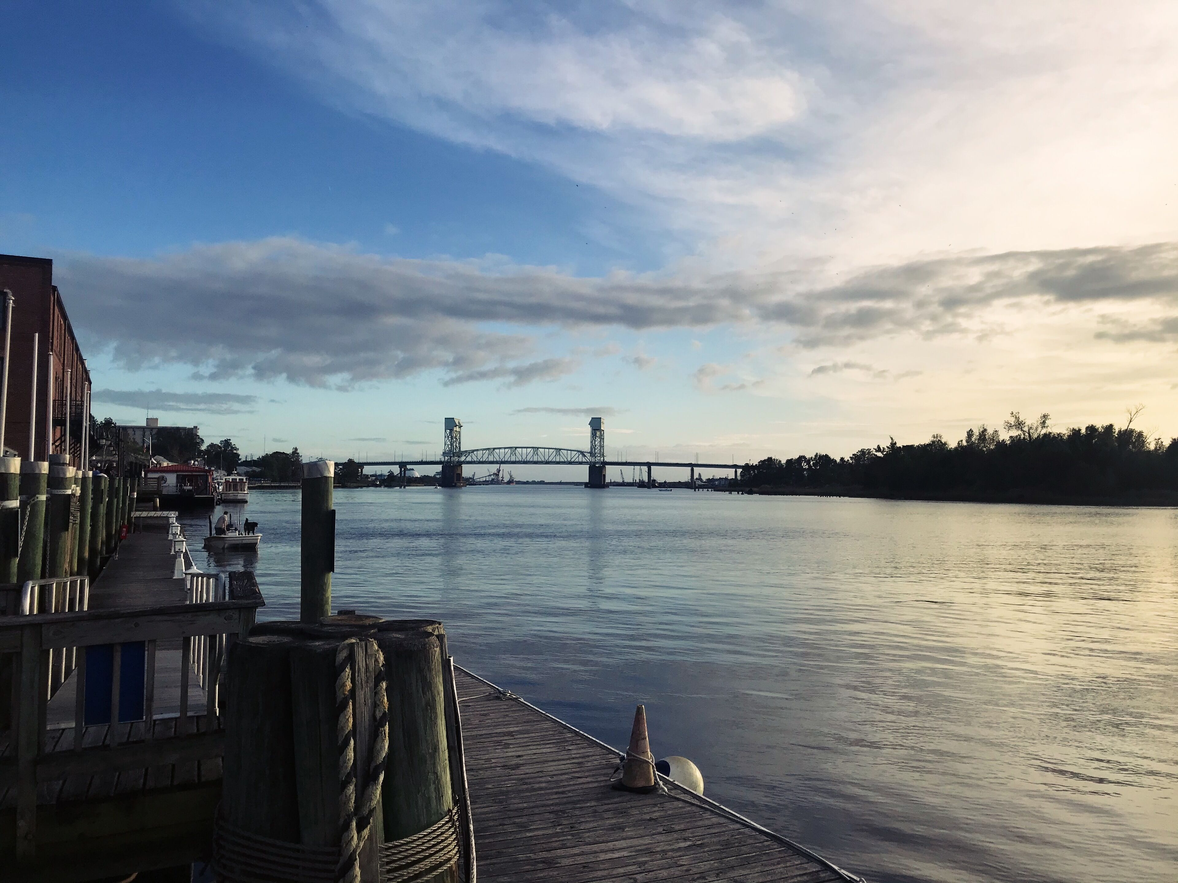 Eating dinner and watching the sunset on the Boardwalk in Wilmington, NC