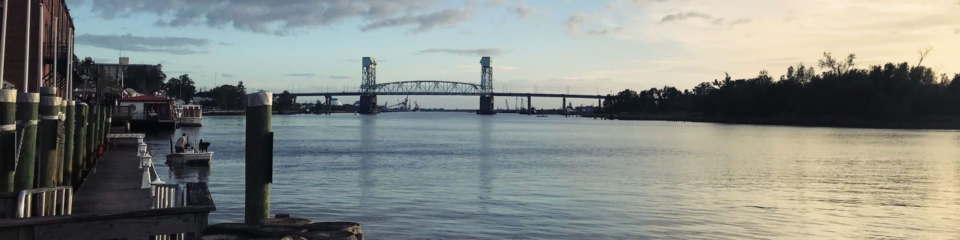 Eating dinner and watching the sunset on the Boardwalk in Wilmington, NC