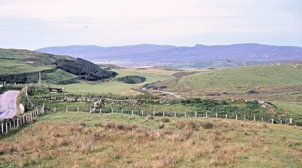 The Oa road at Cragabus Looking north east along the line of the road that traverses the Oa peninsula. The hills of eastern Islay in the distance.