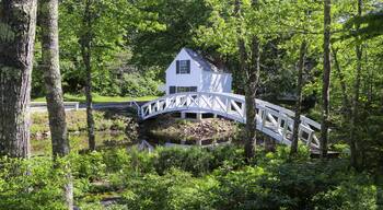 Iconic white walking bridge at Somesville, Maine,