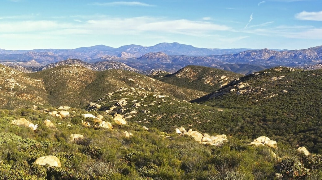 Wide Panoramic Landscape of San Diego County North Inland and distant Southern California Mountains from Iron Mountain Hiking Trail in Poway California