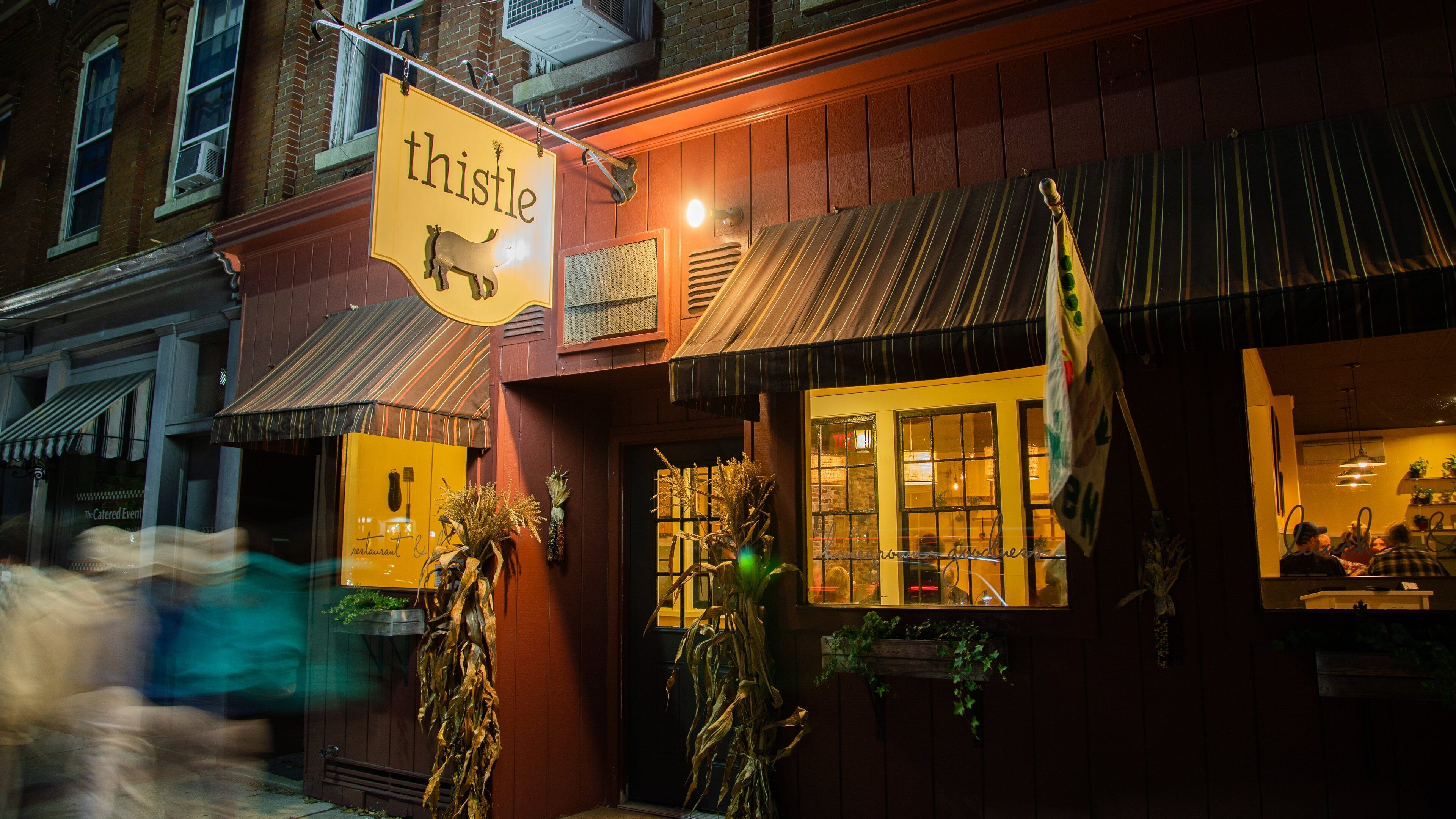 South Berwick featuring night scenes and signage