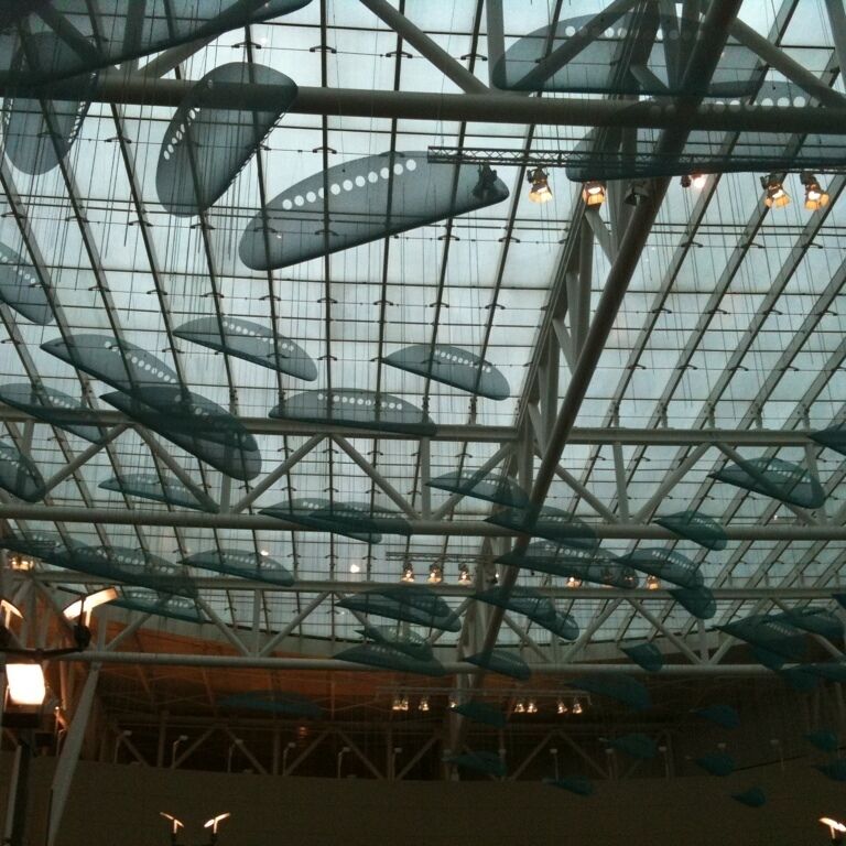 Ceiling of central court area of airport