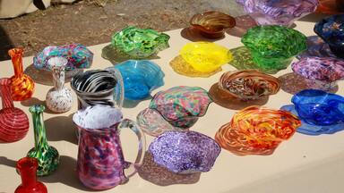 The glass blower's creations are on display in many different shapes, sizes and colors at the South Florida Renaissance Festival, Deerfield Beach, Florida