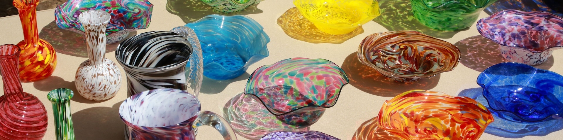 The glass blower's creations are on display in many different shapes, sizes and colors at the South Florida Renaissance Festival, Deerfield Beach, Florida