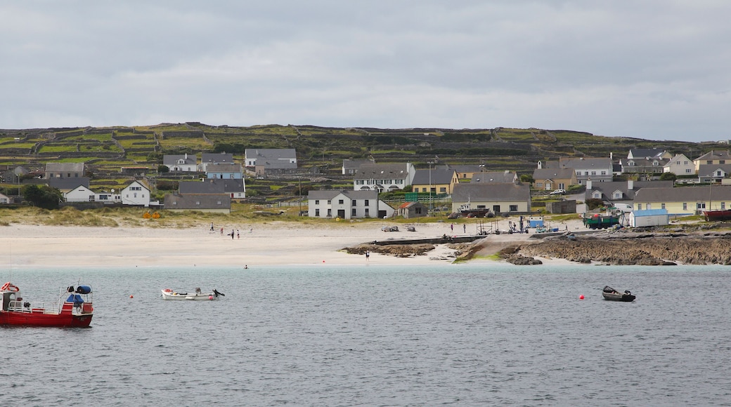 Caherard view and stone fence from the sea on Inisheer island on Aran islands