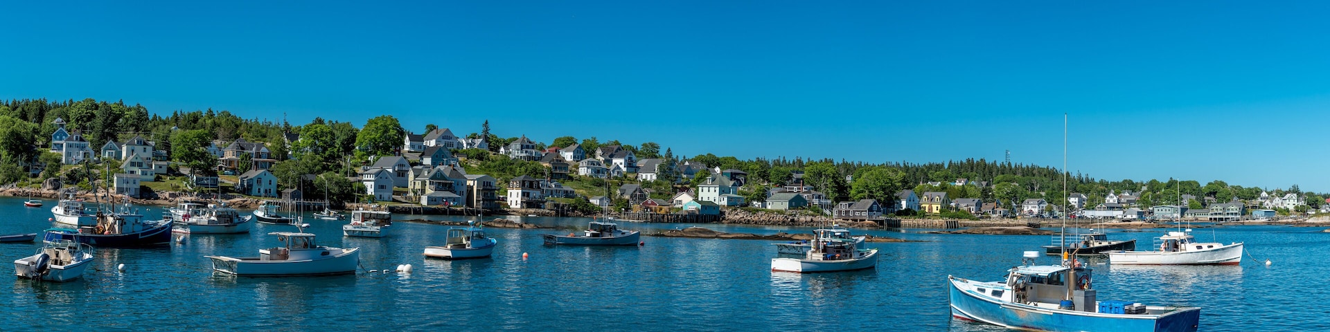 Lobster Boats Anchored in a Maine Harbor