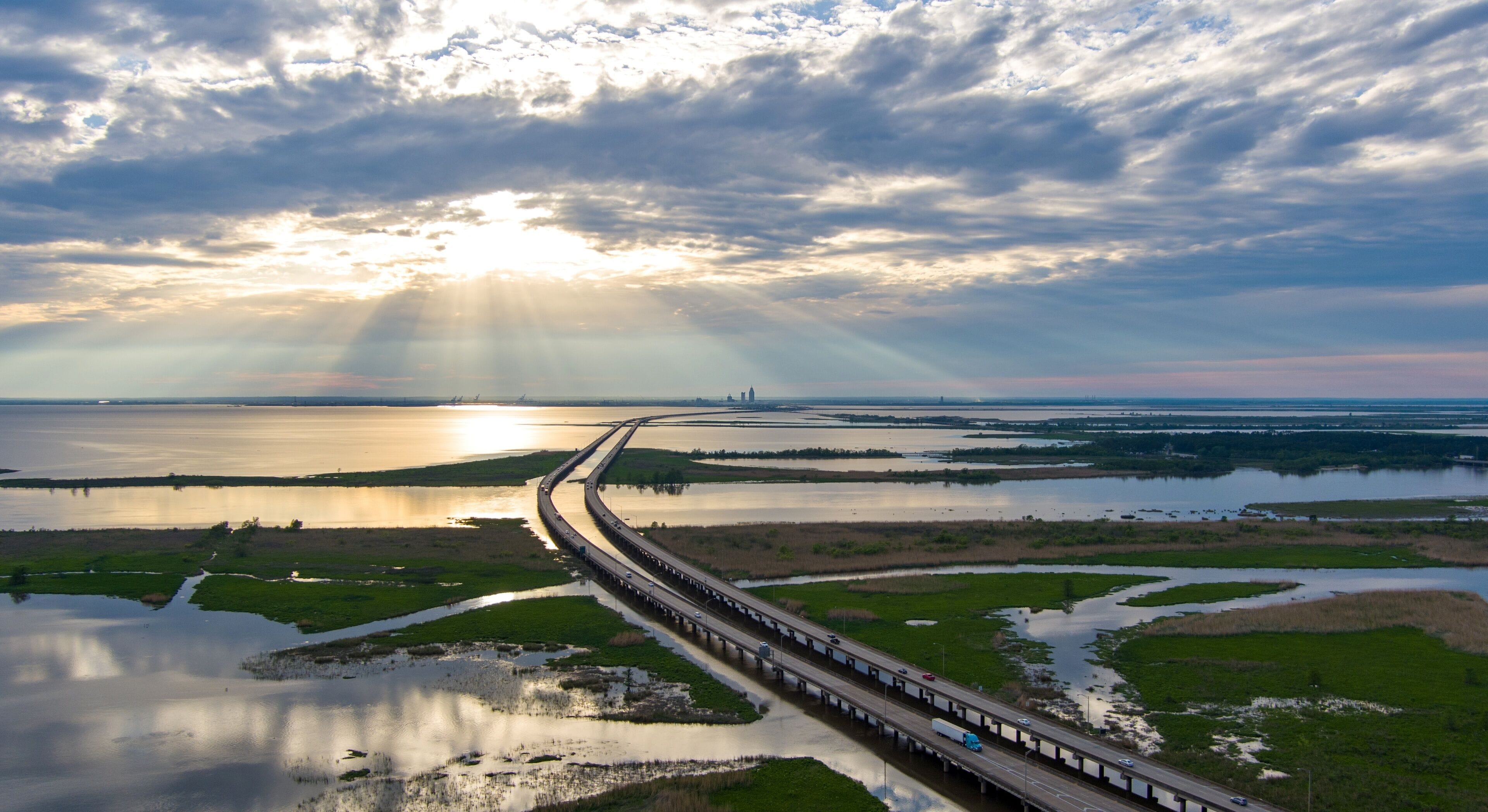 Early evening sky above Mobile Bay in April