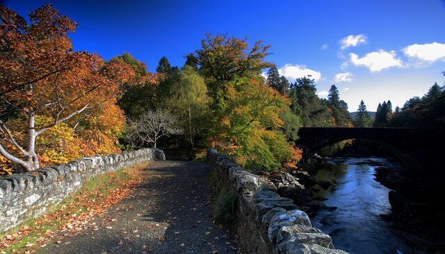A stone bridge over a river, surrounded by autumn foliage.
