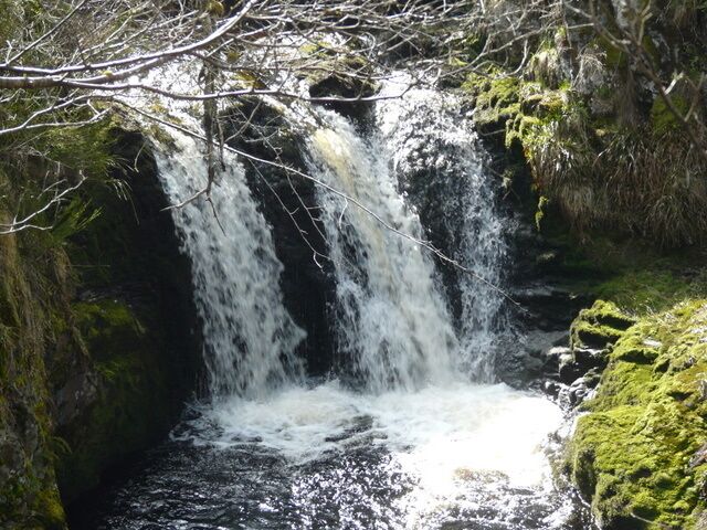 Waterfall on Craggie Burn. A small fall, close to where the burn joins the River Nairn.