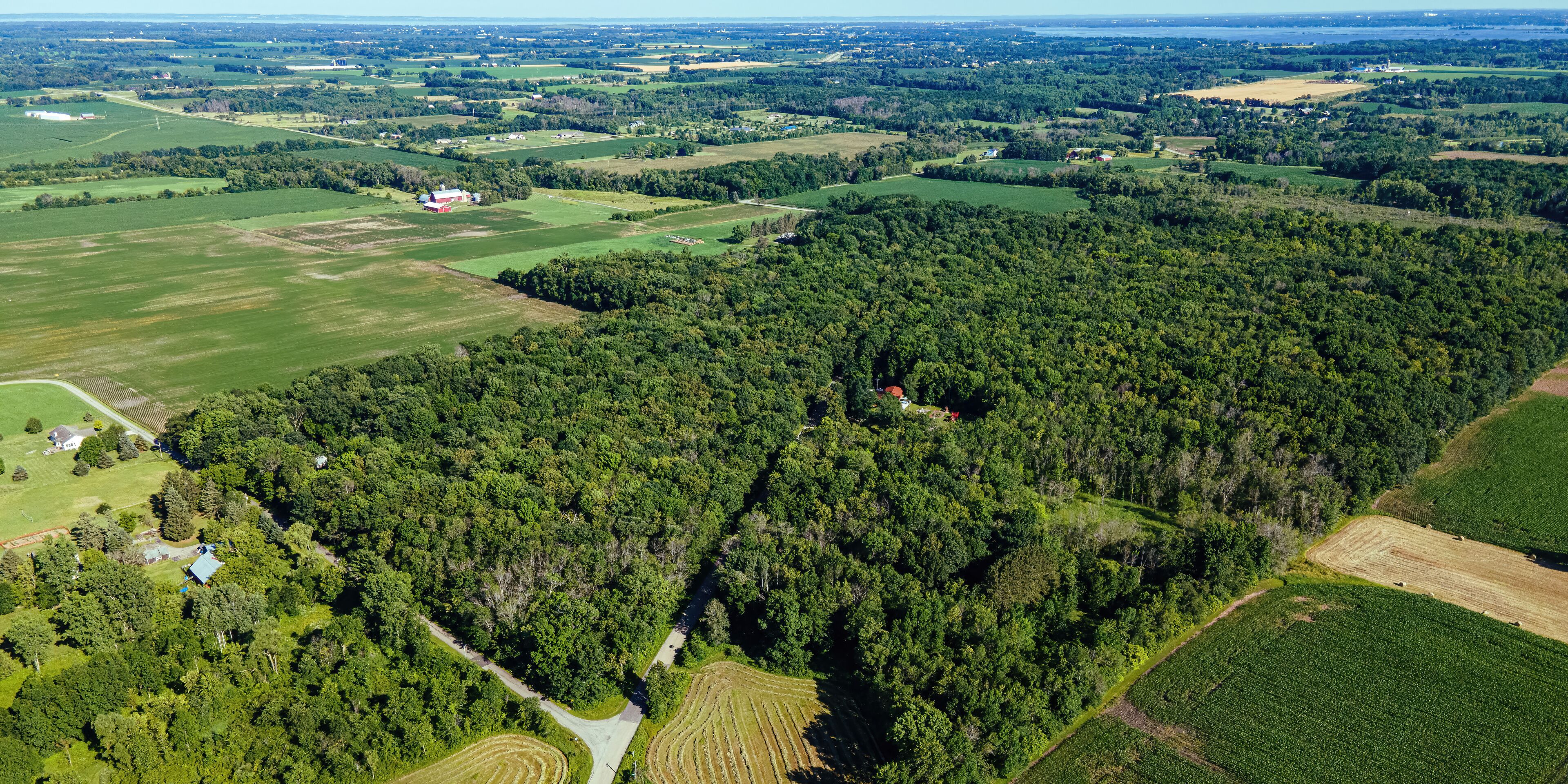 Aerial view of rural wisconsin farm fields