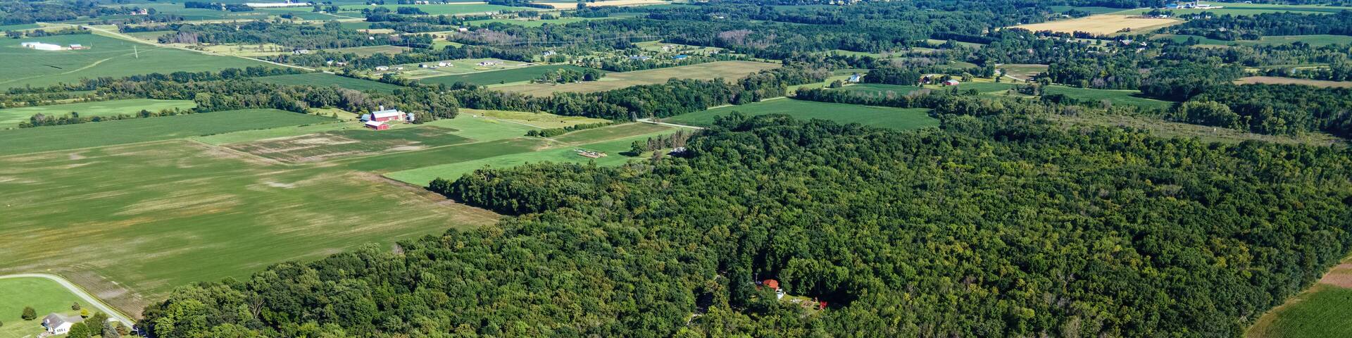Aerial view of rural wisconsin farm fields