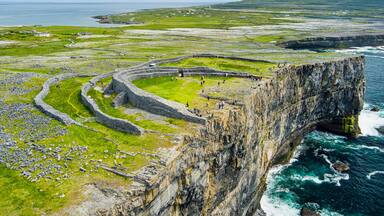 Dun Aonghasa or Dun Aengus, the largest prehistoric stone fort of the Aran Islands, popular tourist attraction, important archaeological site, Inishmore island, Ireland