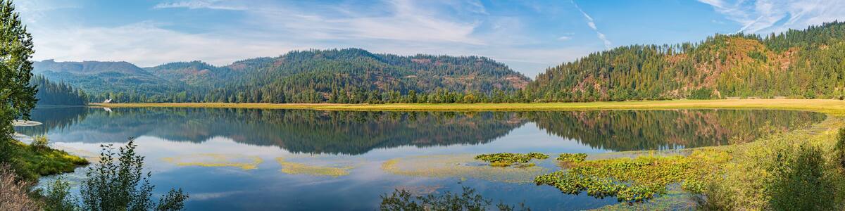 Travel on the Saint Joe River Scenic Byway in Idaho - Panorama of Turtle Lake from the Saint Joe River Road Near Saint Maries Idaho-2