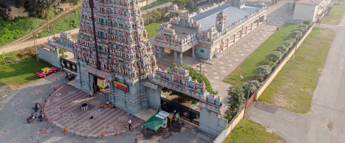 A temple with intricate carvings and multiple levels.