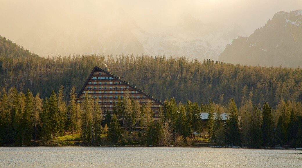 Slovakia which includes a lake or waterhole, a hotel and forests