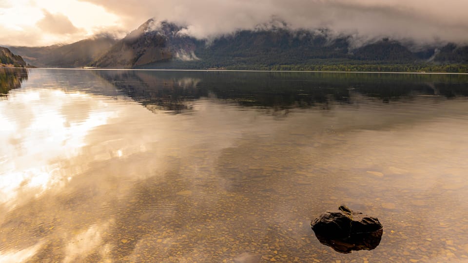 Cloud Filled Sky Reflection on The Columbia River, Home Valley Park, Stevenson, Washington, USA