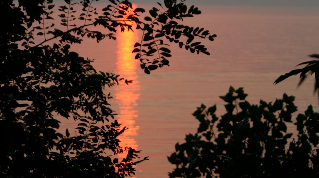 Vertical shot of sunset on the Lake Michigan, view from Glenlord Beach, Stevensville, MI