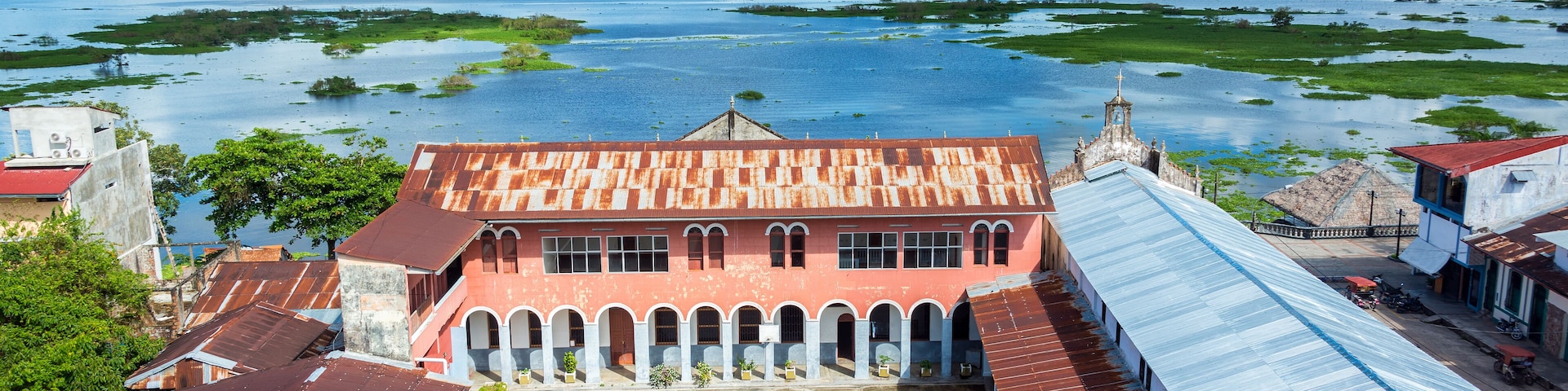 View of Iquitos, Peru with the Itaya River in the background in the Amazon Rainforest. Iquitos is the largest city in the world with no road connection.