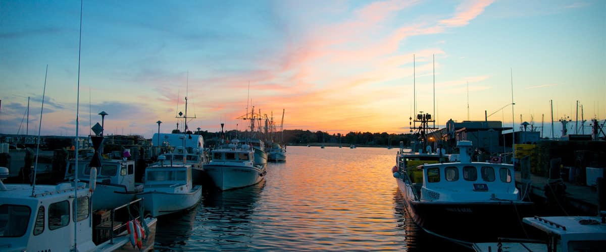 Stonington featuring a bay or harbour and a sunset