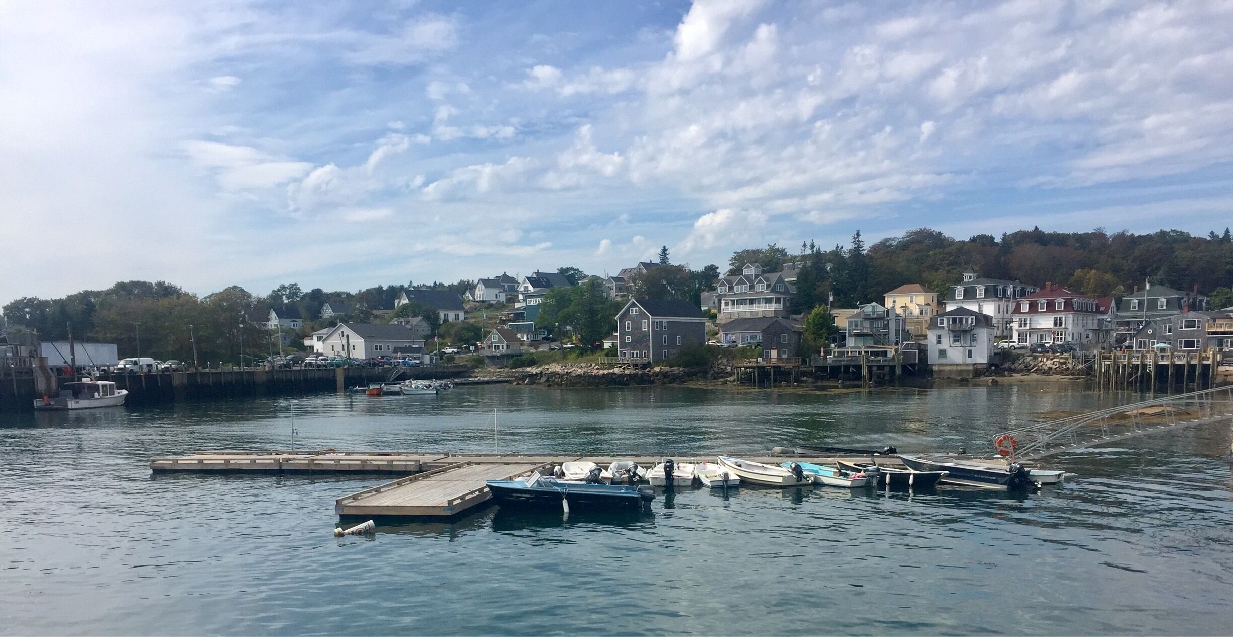 Downtown Stonington from the harbor. Once a bustling granite quarry the city is now one of the most profitable lobster ports in Maine. 