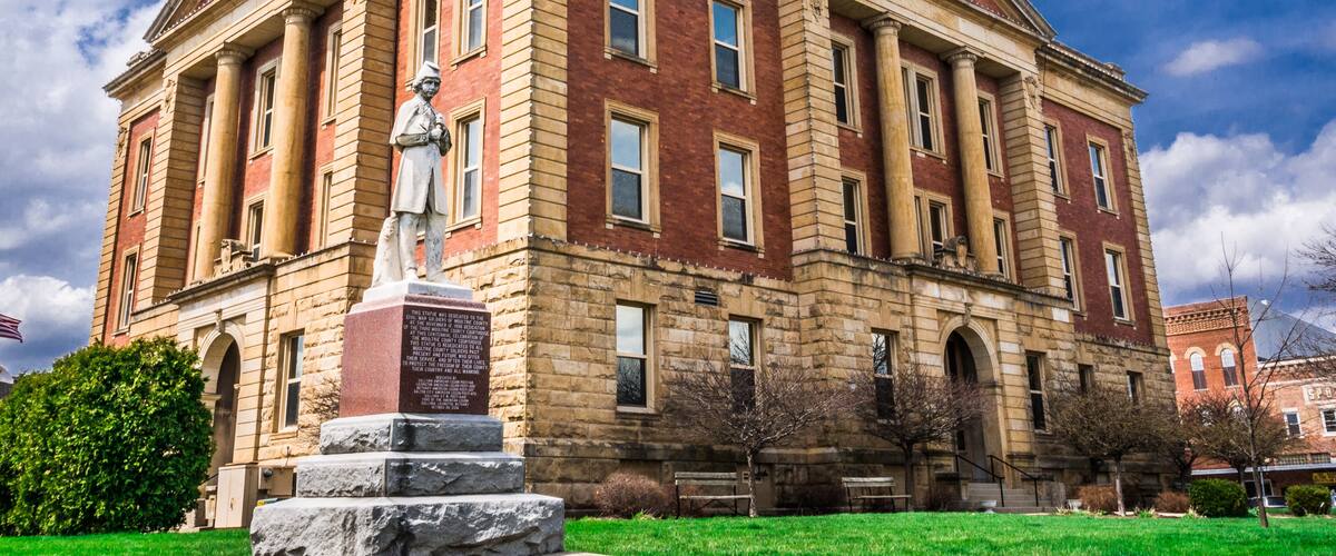 Vintage historic courthouse small town Sullivan Illinois Midwest USA