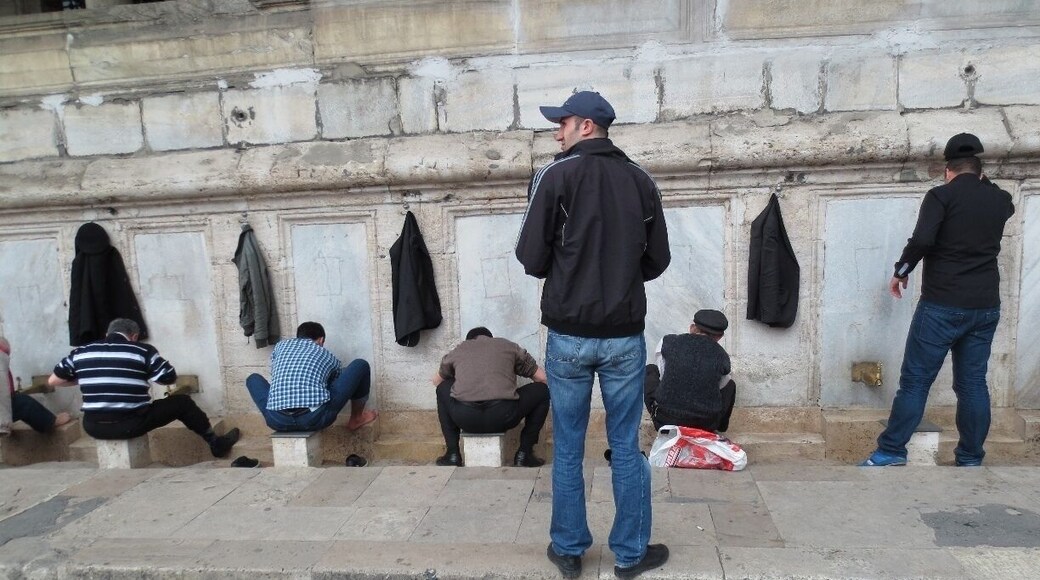 Muslim men, washing themselves, before they enter the Mosque.
View from the "New Mosque" in Istanbul's Eminonu neighborhood.