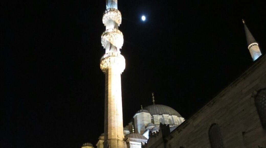 Moon over Istanbul's New Mosque.