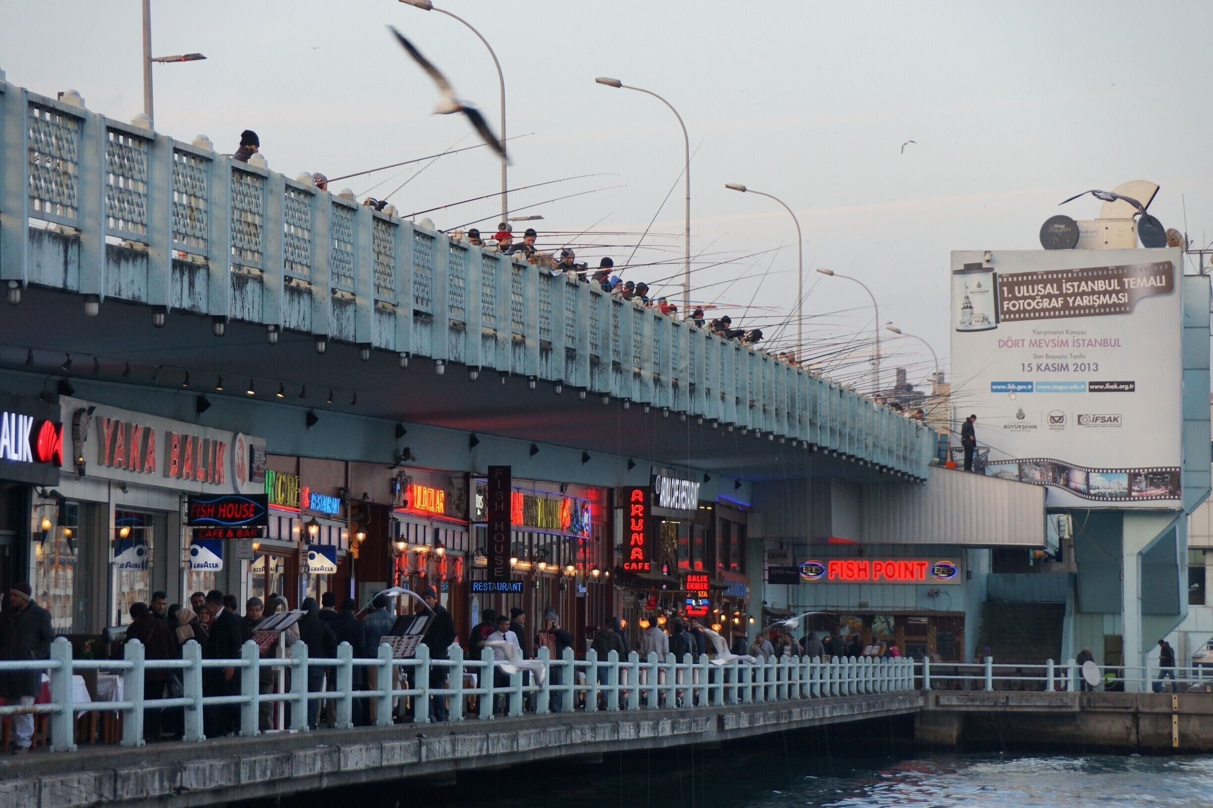 A spot of fishing anyone...?  Both sides of the bridge, on the top level only, pretty much all the way across...  Interesting walking the lower level and observing.
#blue