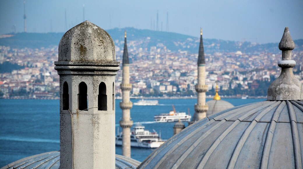 The Bosporus, with its ferry boats, and Asian Istanbul seen from the Sulamaniye Mosque in the European part of the city. Somewhat surprisingly, perhaps, the European part of the city is the more traditional and religious and the Asian side more western-oriented and secular.