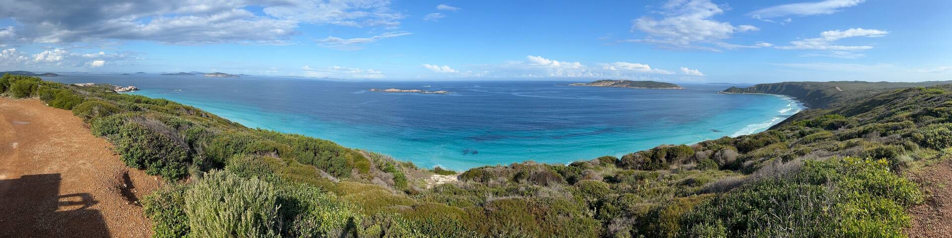 Panoramic view of the Empire Bluff Trail overlooking Lake Michigan in Leelanau County, Michigan