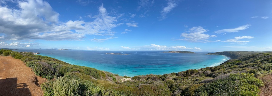 Panoramic view of the Empire Bluff Trail overlooking Lake Michigan in Leelanau County, Michigan