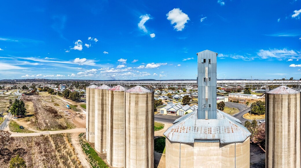 Panoramic view of Grain Silos overlooking the town of Inverell, New South Wales, Australia