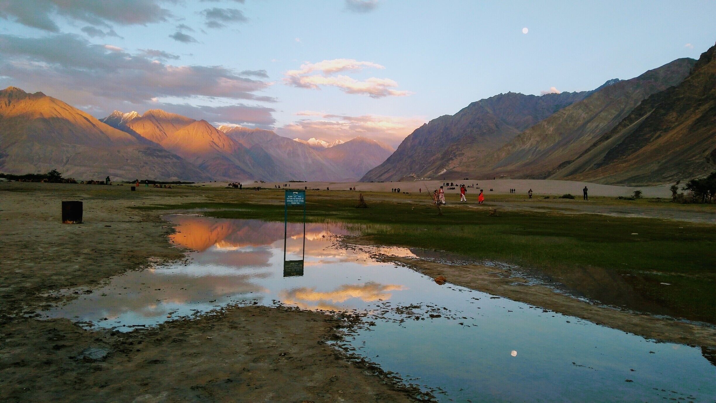 Stunning reflection in water, Evenings at Nubra sand dunes 