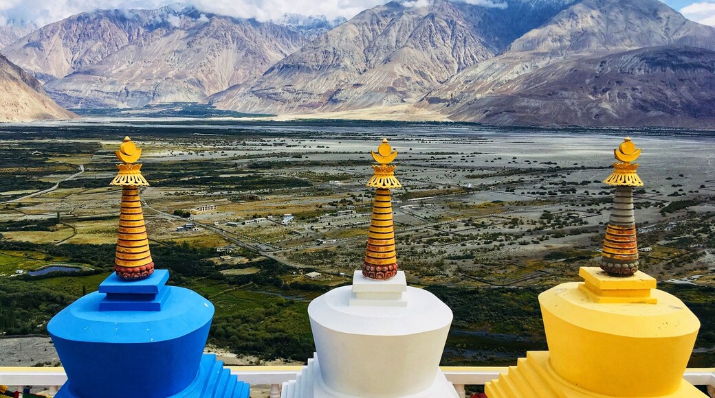 Majestic view of green desert from one of the oldest and highest monastery ! Diskit Monastery Nubra Valley India #lifeatexpediagroup #mountains# monastery#leh#ladakh#nubravalley#india