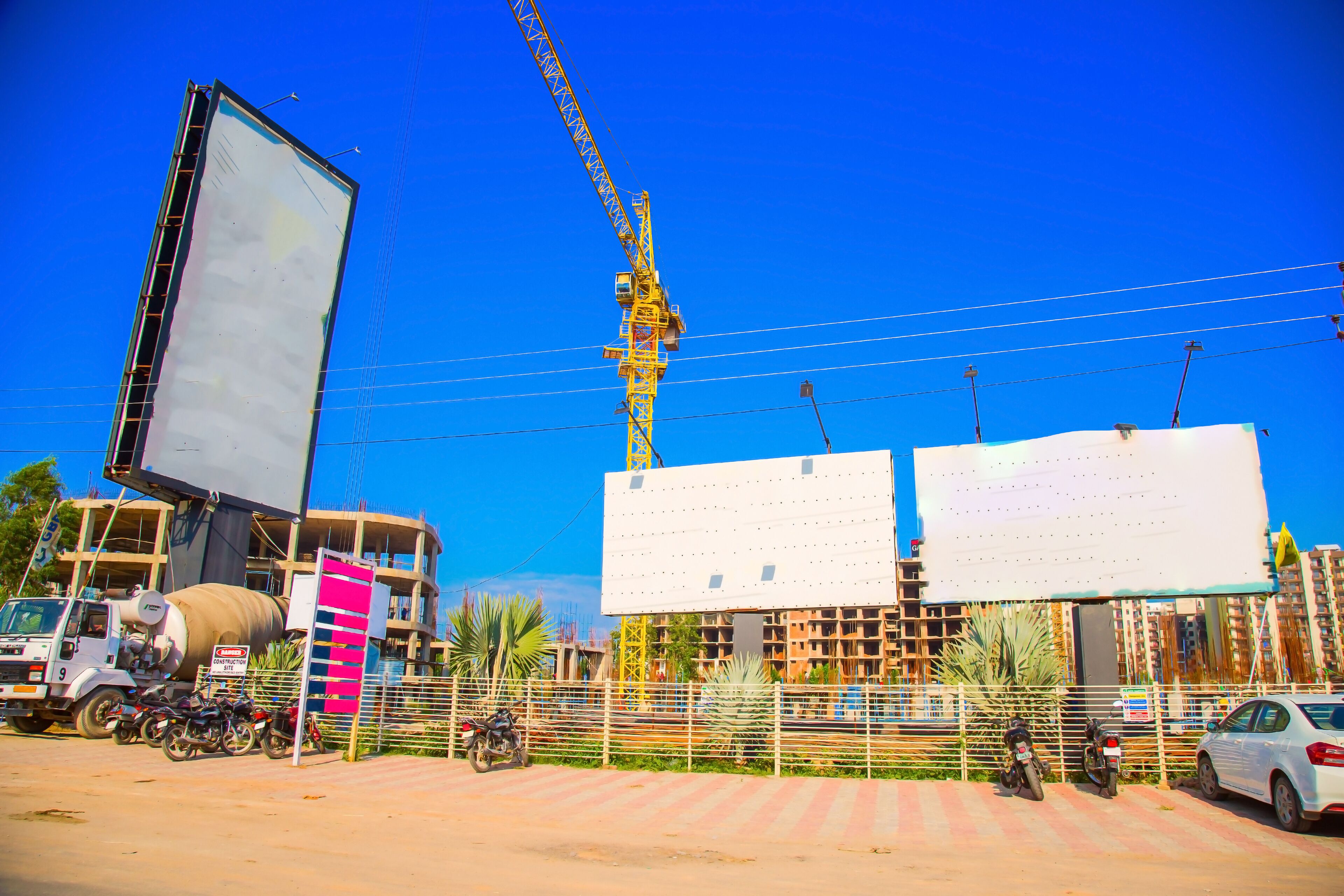 ranchi, India - june 2019 : a big car parking near under construction building in ranchi