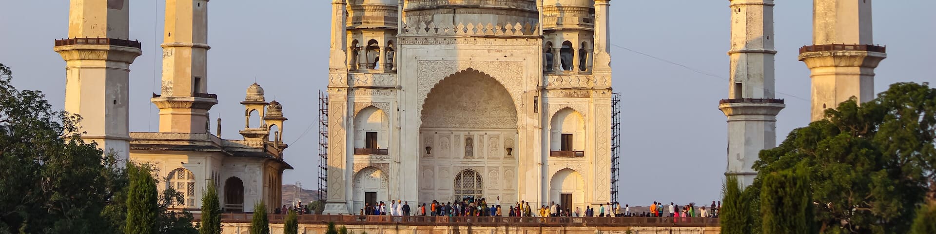 View of Bibi Ka Maqbara; a tomb with tall minars, located in Aurangabad, Maharashtra, India