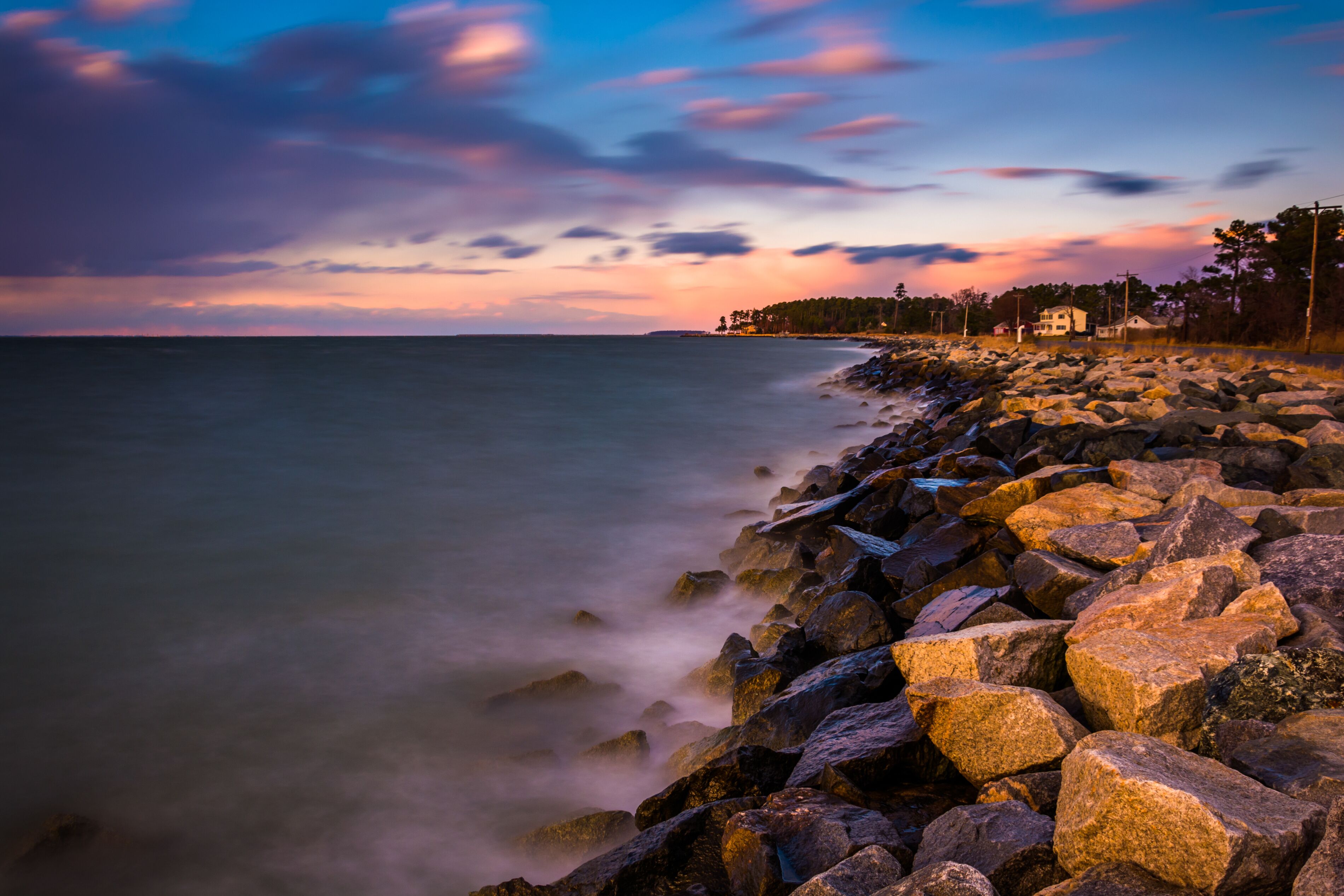 Long exposure on the Chesapeake Bay at sunset, in Tilghman Islan