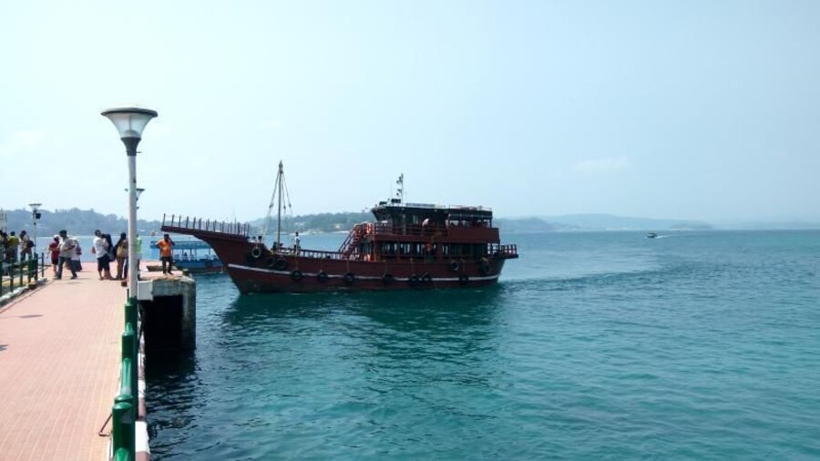 Rajiv Gandhi Water Sports Complex in Andaman for boarding a ferry to Ross Island and North Bay.
For Schedules, you can visit here: https://www.eternalandamans.com/port-blair/rajiv-gandhi-water-sports-complex