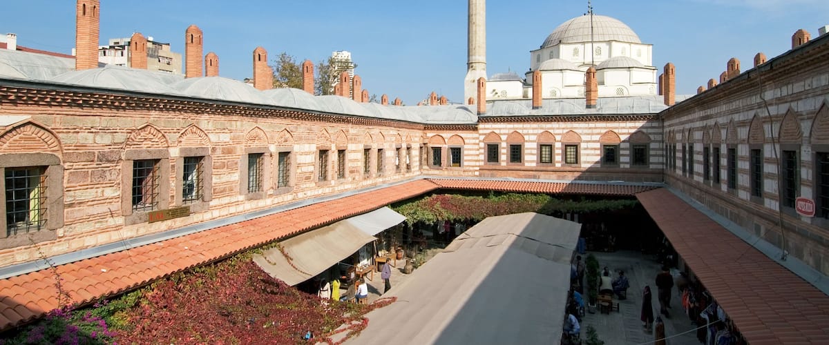 Turkey Izmir quarter Konak former caravansary caravanserai now bazaar inner courtyard