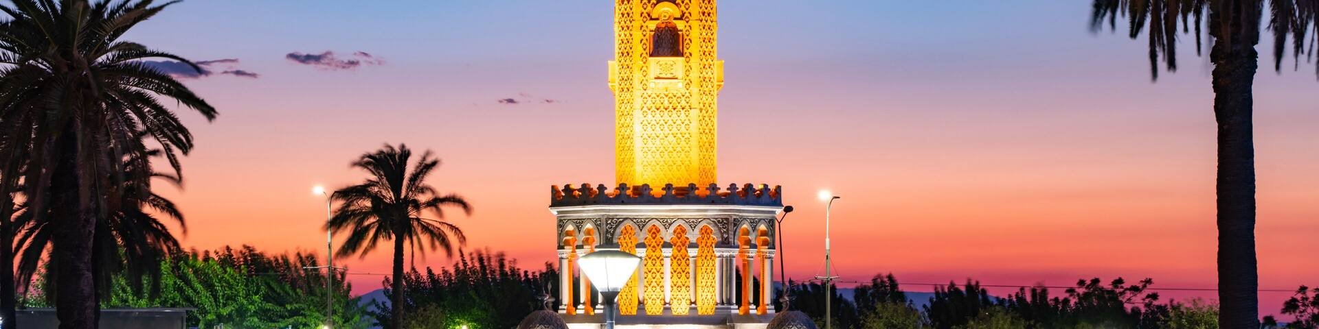 Izmir Clock Tower (Izmir Saat Kulesi) in the Sunset Time Photo, Kemer Izmir, Turkiye (Turkey)